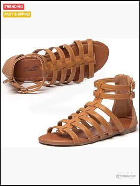 Women's Gladiator Sandals Strappy Flat with Two Ankle Buckle